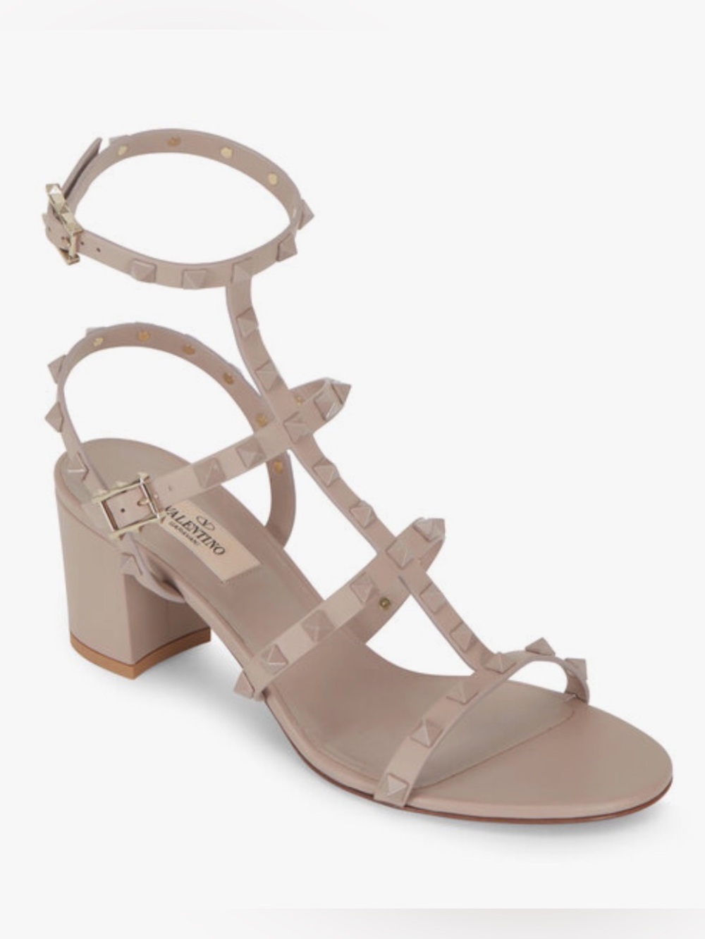 VALENTINO GARAVANI
Rockstud Poudre Leather T-Strap Sandal